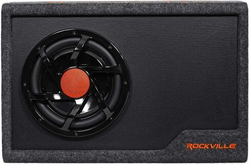 Rockville RWS10CA Bundle: 1000W 10-in Slim Powered Car Subwoofer Enclosure with Built-in Amplifier, RWK81 8 Gauge Complete Amp Installation Wiring Kit with 100% Copper RCA Cables, 2-Items in Saudi Arabia