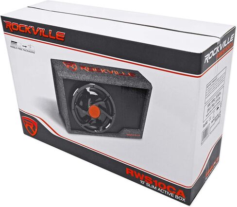 Rockville RWS10CA Bundle: 1000W 10-in Slim Powered Car Subwoofer Enclosure with Built-in Amplifier, RWK81 8 Gauge Complete Amp Installation Wiring Kit with 100% Copper RCA Cables, 2-Items in Saudi Arabia