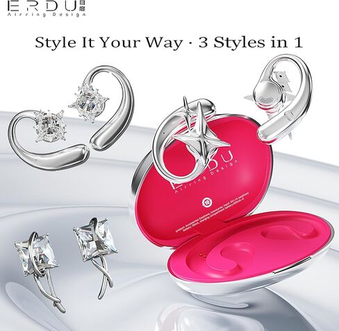 Magnetic Ear Cuff Headphones for Women, Open-Ear Jewelry Bluetooth Earbuds with Metal Mirror Finish, Clip-On Wireless Earphones, Bluetooth 5.4, Fast Charging 30H Playtime in Saudi Arabia