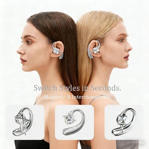 Magnetic Ear Cuff Headphones for Women, Open-Ear Jewelry Bluetooth Earbuds with Metal Mirror Finish, Clip-On Wireless Earphones, Bluetooth 5.4, Fast Charging 30H Playtime in Saudi Arabia