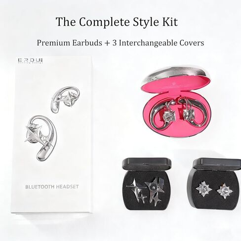 Magnetic Ear Cuff Headphones for Women, Open-Ear Jewelry Bluetooth Earbuds with Metal Mirror Finish, Clip-On Wireless Earphones, Bluetooth 5.4, Fast Charging 30H Playtime in Saudi Arabia