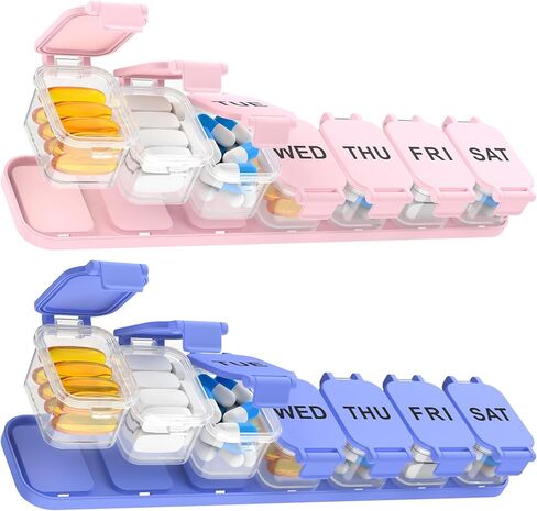 Extra Large Weekly Pill Organizer 7 Day - Portable Daily Pill Box with 7 Detachable Compartments, Vitamin Holder and Medicine Organizer for Supplements, Home and Travel, Black in Saudi Arabia