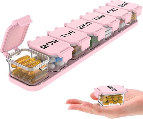 Extra Large Weekly Pill Organizer 7 Day - Portable Daily Pill Box with 7 Detachable Compartments, Vitamin Holder and Medicine Organizer for Supplements, Home and Travel, Black in Saudi Arabia