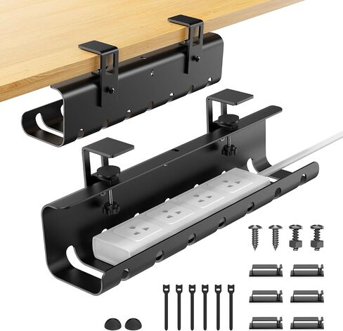 Under Desk Cable Management Tray No-Drill 2 Pack 16.9‘’ Wire Cord Organizers, Cable Management Under Desk for Home and Office No Damage Black in Saudi Arabia