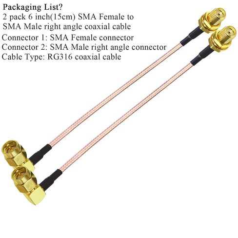 TUOLNK SMA Coaxial Cable RG316 SMA Female to SMA Male Right Angle WiFi Antenna Extension Cable for Security Camara 6inch (15cm) Coax Pigtail Cable 2 Pack in Saudi Arabia