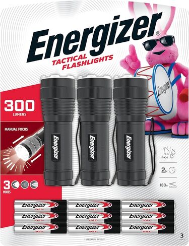 مصابيح إنرجايزر T-300 LED (3 عبوات)، ضوء فلاش ساطع لـ EDC التكتيكي، والتخييم، وحالات الطوارئ (البطاريات متضمنة) in Kuwait