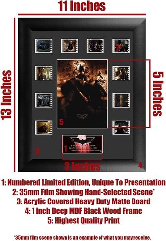 FilmCells - سلسلة Batman Begins 1 - عرض مونتاج صغير مقاس 11 × 13 بوصة - عشرة (10) مشابك أفلام مقاس 35 مم - إصدار محدود مرخص رسميًا للتحصيل in Kuwait