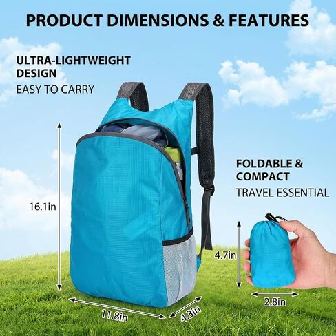 Hiking Daypack, Waterproof Ultra Lightweight Packable Backpack, 20L Foldable Travel Packable Backpack for Travel Camping Cycling Outdoor Sports in Saudi Arabia