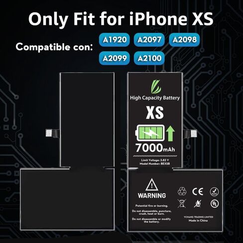 بطارية LL TRADER لهاتف iPhone Xs، بطارية بديلة عالية السعة 7000 مللي أمبير في الساعة لهاتف iPhone Xs، (A1920、A2097、A2098、A2099、A2100) مع مجموعة أدوات إصلاح كاملة 2024 موديل جديد in Kuwait