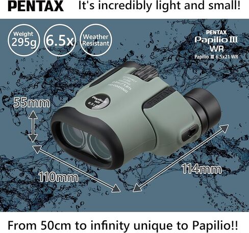 PENTAX Papilio III 6.5x21 WR Olive, 50cm Close-up to Infinity Focus, Weather-Resistant Body, New HD Coating, Suitable for observing Tiny Objects, for Travel, Hiking, Concerts, Sports, Stargazing in Saudi Arabia