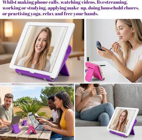 2 Pack Cell Phone Stand for Desk Foldable Mobile Phone Holders Adjustable Tablet Stand for Desktop Kitchen Travel Compatible with All Smartphones in Kuwait