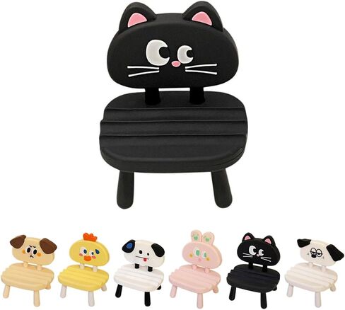 Super Cute Funny Face Animal Chair Cell Phone Stand, Adjustable Mobile Phone Support‌ Holder‌ Cellphone Mount‌ for Desk, Compatible with Phone 17 16 15 14 13, Smartphone, Pad, Tablet -Black Cat in Saudi Arabia