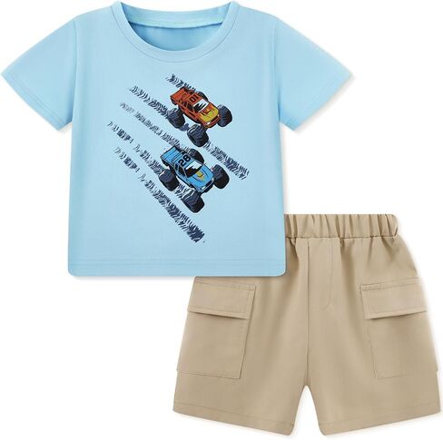 Toddler Baby Boy Summer Clothes Short Sleeve T-Shirt Tops and Elastic Cargo Shorts with Pockets for 18M-6 Years in Saudi Arabia