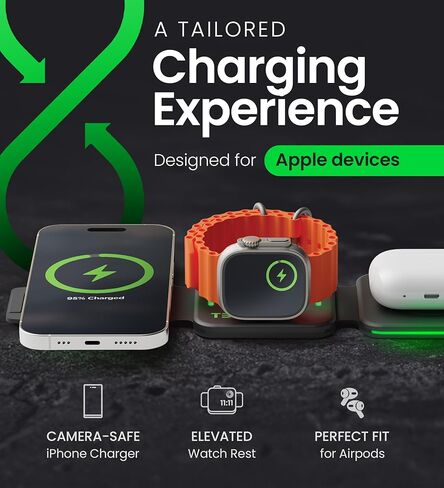 محطة شحن InfinaCore 3 في 1 لأجهزة Apple - أساسيات السفر - شاحن سفر لاسلكي مغناطيسي - قاعدة شحن قابلة للطي لهاتف Magsafe iPhone 16 15 14 13 12 Pro Max/Plus وAirPods وApple Watch in Kuwait