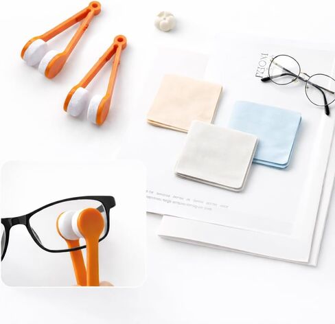 2 مشبك منظف نظارات محمول و6 مناديل من الألياف الدقيقة، أداة تنظيف سريعة للنظارات والظلال in Kuwait