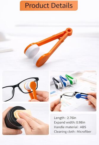 2 مشبك منظف نظارات محمول و6 مناديل من الألياف الدقيقة، أداة تنظيف سريعة للنظارات والظلال in Kuwait
