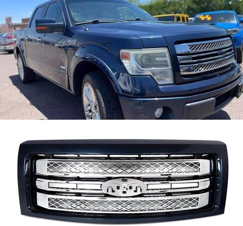 Chrome Front Grille Compatible with 2009-2014 Ford F150 Platinum Style Bumper Grill Assembly Replace for DL3Z8200EA,FO1200631C in Saudi Arabia