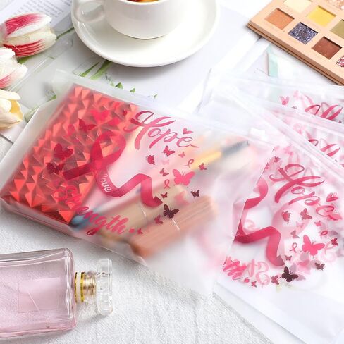 Oudain 60 Pcs Breast Cancer Awareness Makeup Bags Pink Ribbon Cosmetic Pouches Breast Cancer Survivor Gifts for Women Girls Multi Purpose Zipper Pouch Cosmetic Bags(Pink,Fresh Style) in Saudi Arabia
