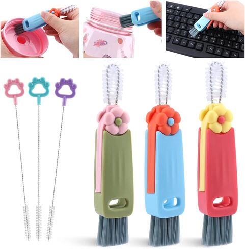 6pack Cleaner Brush Set, 3 in 1 Cup Lid Cleaning Brush and 7.6inch Straw Brush Crevice Cleaning Brush for Water Bottle Gap Lid(2style/6pcs) in Saudi Arabia