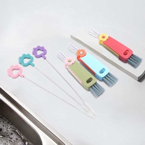 6pack Cleaner Brush Set, 3 in 1 Cup Lid Cleaning Brush and 7.6inch Straw Brush Crevice Cleaning Brush for Water Bottle Gap Lid(2style/6pcs) in Saudi Arabia