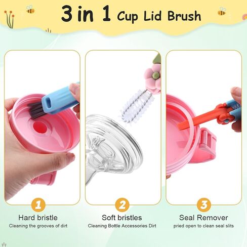 6pack Cleaner Brush Set, 3 in 1 Cup Lid Cleaning Brush and 7.6inch Straw Brush Crevice Cleaning Brush for Water Bottle Gap Lid(2style/6pcs) in Saudi Arabia