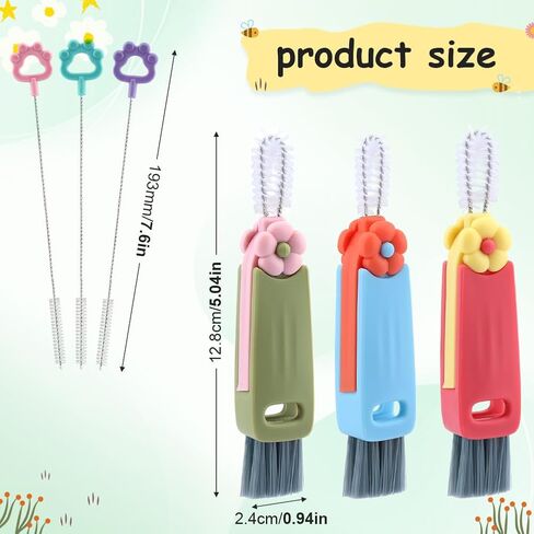 6pack Cleaner Brush Set, 3 in 1 Cup Lid Cleaning Brush and 7.6inch Straw Brush Crevice Cleaning Brush for Water Bottle Gap Lid(2style/6pcs) in Saudi Arabia