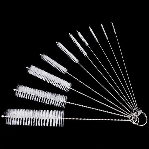 10-Piece Stainless Steel Cleaning Brush Set with Soft Nylon Bristles – Perfect for Bottles, Glass Tubes, and Kitchenware in Saudi Arabia
