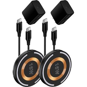 2Pack AILKIN QI Magsafe Wireless Phone Charger for Samsung Galaxy S24 S23 S22 S21 S20 Ultra Plus, Magnetic Fast Wireless Charging Pad for Google Pixel 8 7a 6 Pro, iPhone 15 with PD20W Charger Adapter