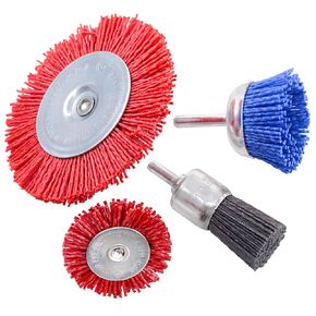 Swpeet 4Pcs Nylon Filament Abrasive Wire Brush Wheel & Cup Brush Set with 1/4 Inch Shank, 4 Sizes Nylon Drill Brush Set Perfect for Removal of Rust/Corrosion/Paint - Reduced Wire Breakage
