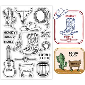 GLOBLELAND Western Cowboy Themed Clear Stamps Vintage Silicone Clear Stamp Set for Craft Decor DIY Scrapbooking, Postcards