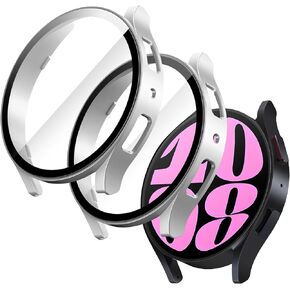 JETech Case with Screen Protector Compatible with Samsung Galaxy Watch 6 44mm, Overall Protective Cover, Built-in Tempered Glass Film High Sensitivity, 2 Pack (Black)