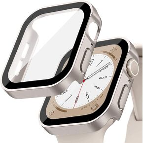 for Apple Watch Case 44mm,Hard Case with Tempered Glass Screen Protector,Watch Cover for Apple Watch SE 6 5 4 Screen Protector,Ultra-Thin Durable Waterproof Case,Gold