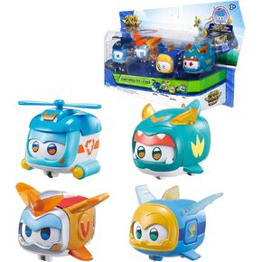 Super Wings Super Pets 4-Pack Collection Super Pets Jerome, Golden Boy, Shine, Tino, Vehicle Action Figure, with Light Effect and Switch Emotion Expressions, Gifts for Kids Aged 3 and Up