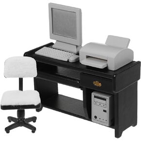 NUOBESTY Miniature Computer Simulation Office Furniture Dollhouse Accessories Mini Desktop Chair Keyboard Model for Dollhouse Black