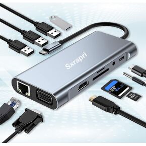 USB C Hub Docking Station HDMI Adapter,11 in 1 USB C Hub Multiport Adapter,w/gigabit Ethernet,VGA,HDMI,4 USB,SD/TF,Audio,USB C Data Port,Docking Station for Various Types of Notebook Computers.