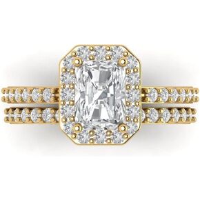 Clara Pucci 2.14 carat Emerald Shape Halo Solitaire Moissanite Engagement Wedding Anniversary Bridal ring band set 14k Yellow Gold