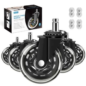 Office Chair Wheels Replacement Set of 5-Rubber Chair Casters for Hardwood Floors and Carpet 3inch Heavy Duty Wheel Soft, Quiet, Fits Most of Gaming & Office Chairs