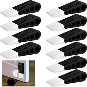Tuanse 12 Pack Rubber Door Stoppers for Bottom of Door Stop Wedge with Holder Heavy Duty Doorstop for Home Office Dorm Classroom Garage Stackable on Multi Floor Carpet(Black)