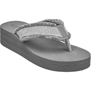 CLOVERLAY Women's Platform Flip Flops Rhinestone Glitter Sandals High Wedge Sandal
