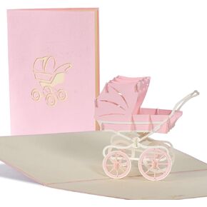 Diese-Klappkarten Paper pop-up card with pink pram, birthday card for baby, baby shower, G 13.3