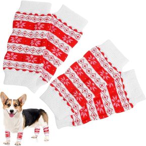 POPETPOP 4Pcs Knitted Dog Leg Warmers Winter Warm Pet Dog Leg Socks Snow Print