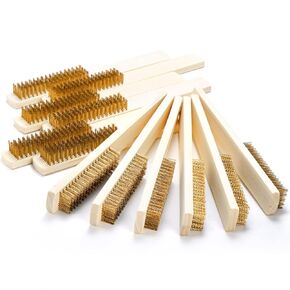 TOPZEA 12 Pack Brass Brush, 18x8 Row Soft Brass Bristle Wire Scratch Brush with Long Handle Rust Remover Brush Durable Wire Brush for Cleaning Rust, Paint, Barbell, Welding Slag, Automotive