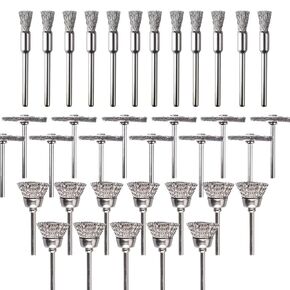 ATOPLEE Wire Brushes Set, 45PCS 1/8"(3mm) Round Shank Wire Wheels Pen Brushes Set,Alloy Steel Crimped Wire Wheel for Cleaning Rust,Paint, Stripping and Abrasive, for Drill Attachment
