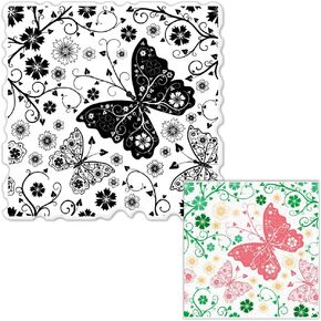 Butterfly Clear Stamps for Card Making Decorative Animals Stamp Lace Flower Background Transparent Silicone Stamps for DIY Scrapbooking Supplies Embossing Paper Card Album Decoration Craft