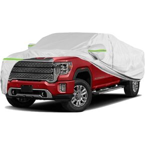 TUCAREST 6-Layers Heavy Outdoor Pickup Full Car Cover Hard Shell Zipper Design Waterproof All Weather Weatherproof UV Sun Protection Snow Dust Storm Resistant with Straps (Fit for UP to 230"-260")