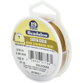 Beadalon 19-Strand Bead Stringing Wire, 0.018-Inch, Satin Gold, 100-Feet