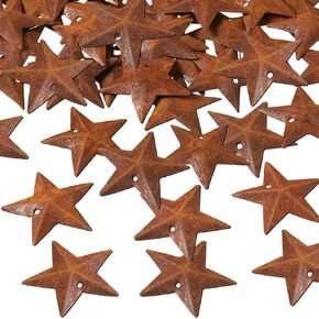 Mini Metal Barn Star Antique Barn Star Halloween Christmas Day Vintage Mini Star Home Decoration for Farmhouse Home Door Wall Decor, 1.18 Inch (Rust,52 Pieces)