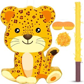 Leopard Pinata Cheetah Pinata with Blindfold and Bat Safari Birthday Pinata Supplies Wild Animal Pinata Party Decorations for Boys Girls Birthday Baby Shower Party Favors Decor, 16 x 12.2 x 3.2 Inch