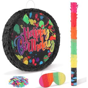 Deekin Neon Birthday Pinata Glow Happy Birthday Pinata with Stick Blindfold and Confetti for Boys Girls Glow in the Dark Birthday Party Decorations Small Pinata for Birthday Party Favors