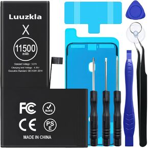 Luuzkla 11500mAh (2024 New Upgrade) Battery Compatible with iPhone X, Super Capacity Battery Replacement Compatible with iPhone X, with Full Tool Kits-0 Cycle High Capacity-24 Months Service